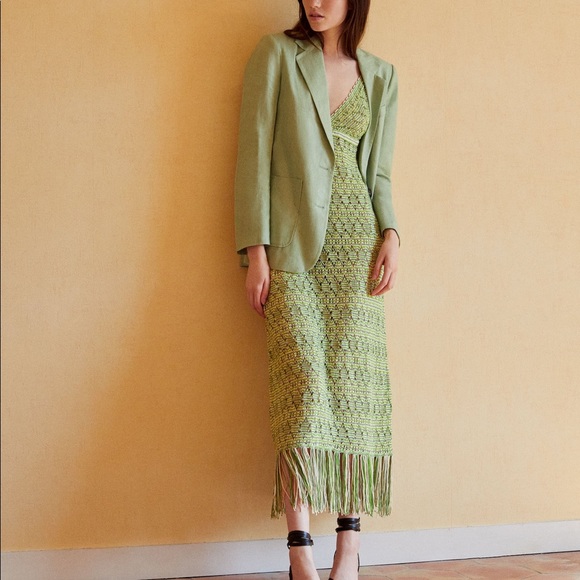 zara knit flapper dress FRINGED MIRROR KNIT DRESS - Ecru